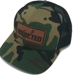 Addicted Fishing Addicted Camo Patch Trucker Fishing Hats & Beanies